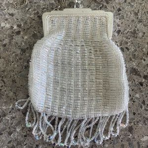 Like new cream/white/silver vintage style beaded handbag purse